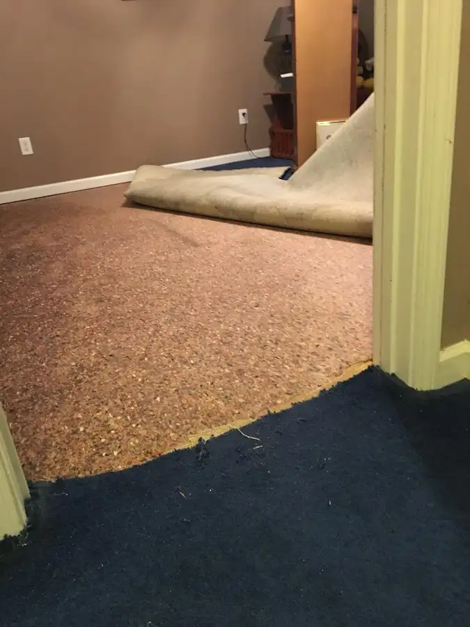 Carpet pad removal revealing water damage during Drying & Dehumidification in Kimberly